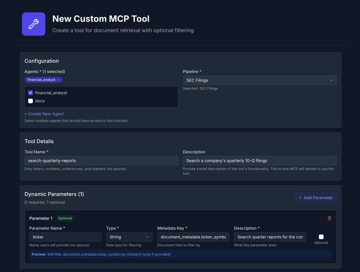 MCP server function interface