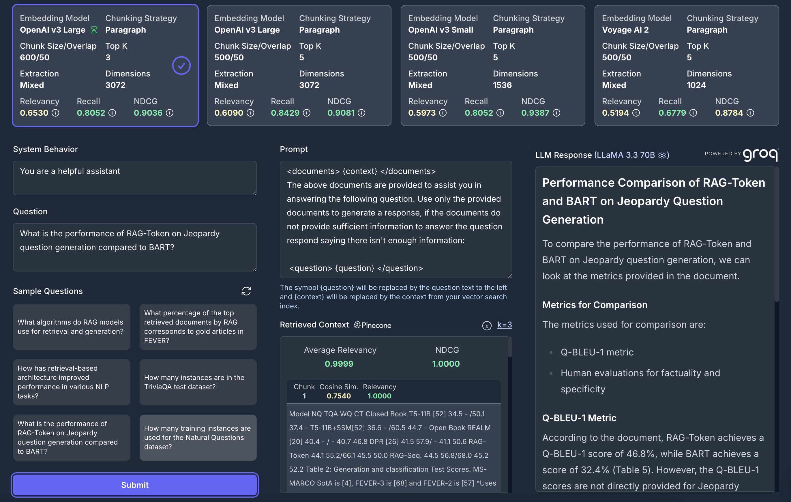 RAG Evaluation Sandbox interface screenshot