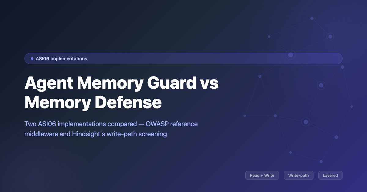 Agent Memory Guard vs Hindsight Memory Defense